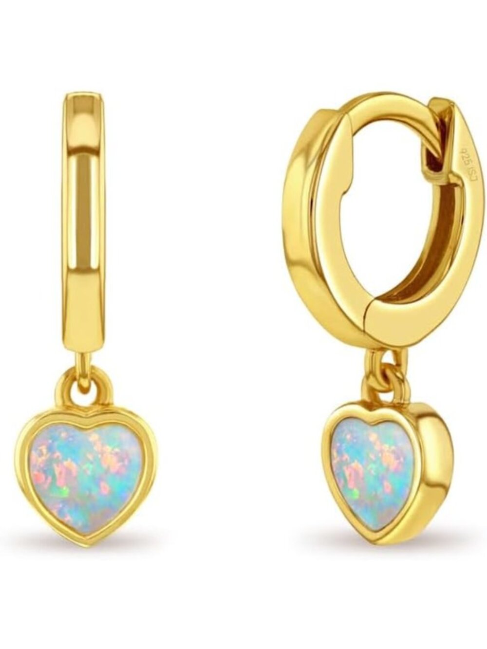 Sterling Silver Simulated Opal Heart Hoop Earrings for Girls - Trendy Jewelry